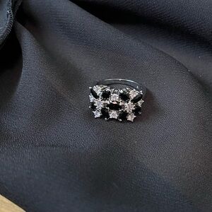 Black stone CZ silver-plated ring in size 7 & 8 NWOT
